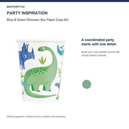 Blue & Green Dinosaur 9oz Paper Cups 8ct — color coordination idea