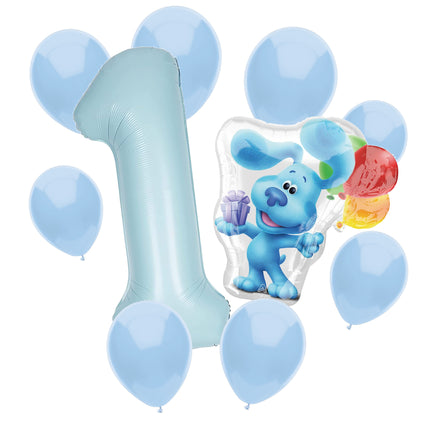 Blue's Clues 1st birthday set main: number 1 foil, themed foil and 8 matching latex balloons