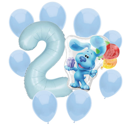 Blue's Clues 2nd birthday set main: number 2 foil, themed foil and 8 matching latex balloons