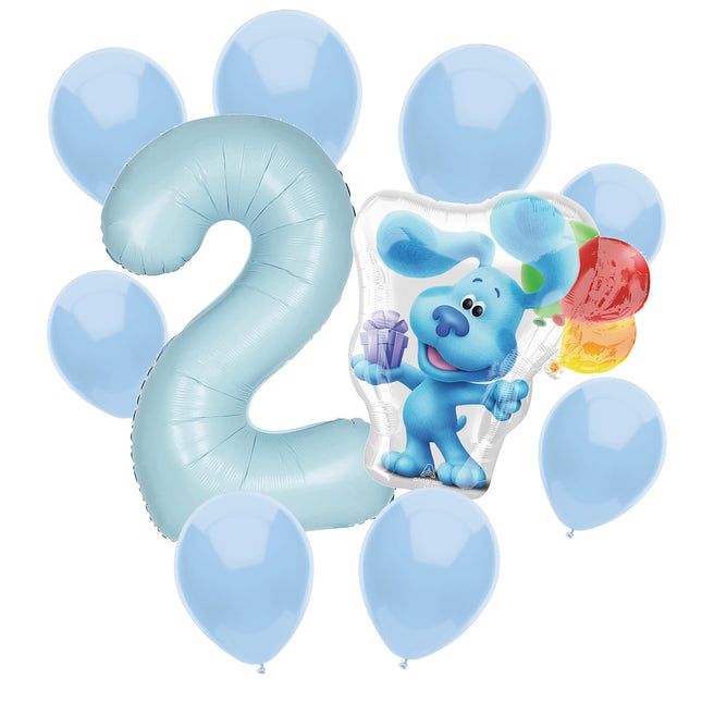 Blue's Clues 2nd birthday set main: number 2 foil, themed foil and 8 matching latex balloons