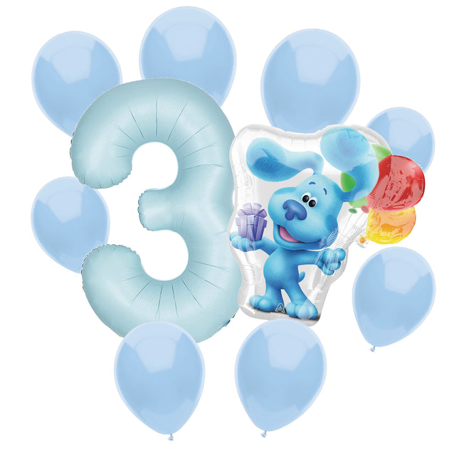 Blue's Clues 3rd birthday set main: number 3 foil, themed foil and 8 matching latex balloons