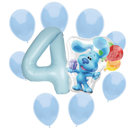 Blue's Clues 4th birthday set main: number 4 foil, themed foil and 8 matching latex balloons