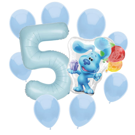 Blue's Clues 5th birthday set main: number 5 foil, themed foil and 8 matching latex balloons