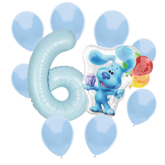 Blue's Clues 6th birthday set main: number 6 foil, themed foil and 8 matching latex balloons