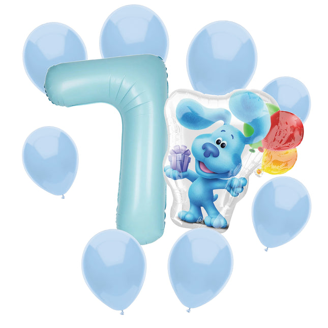 Blue's Clues 7th birthday set main: number 7 foil, themed foil and 8 matching latex balloons