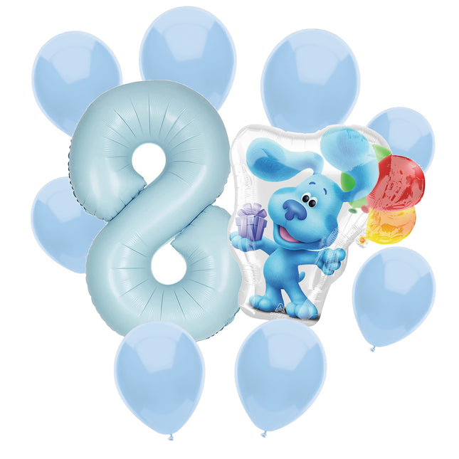 Blue's Clues 8th birthday set main: number 8 foil, themed foil and 8 matching latex balloons