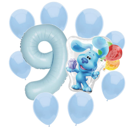 Blue's Clues 9th birthday set main: number 9 foil, themed foil and 8 matching latex balloons