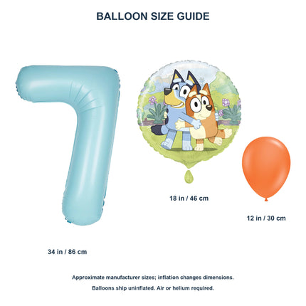 Bluey age 7 birthday balloon set - Balloon size guide