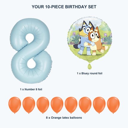 Bluey age 8 birthday balloon set - Exact set contents