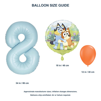 Bluey age 8 birthday balloon set - Balloon size guide