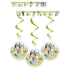 Bluey Birthday Banner and 3 Hanging Swirls Set - coordinated party set