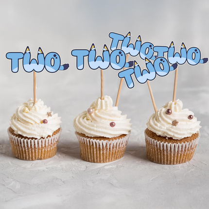 Bluey Dogs Birthday TWO Cupcake Toppers 12 ct | 2 Inch Party Decor