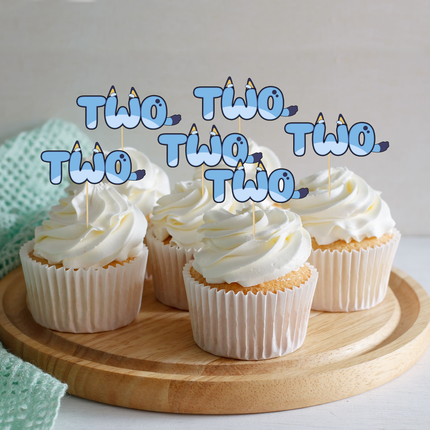 Bluey Dogs Birthday TWO Cupcake Toppers 12 ct | 2 Inch Party Decor