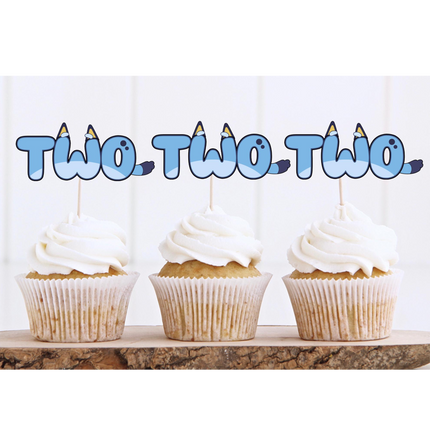 Bluey Dogs Birthday TWO Cupcake Toppers 12 ct | 2 Inch Party Decor