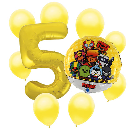 Brawl Stars 5th birthday set main: number 5 foil, themed foil and 8 matching latex balloons