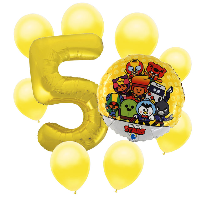 Brawl Stars 5th birthday set main: number 5 foil, themed foil and 8 matching latex balloons