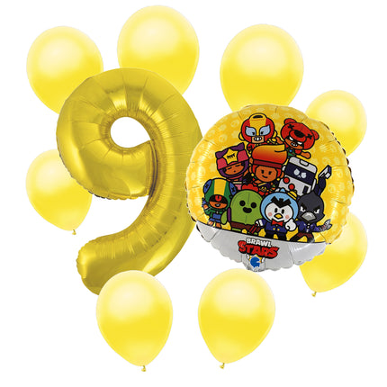 Brawl Stars 9th birthday set main: number 9 foil, themed foil and 8 matching latex balloons