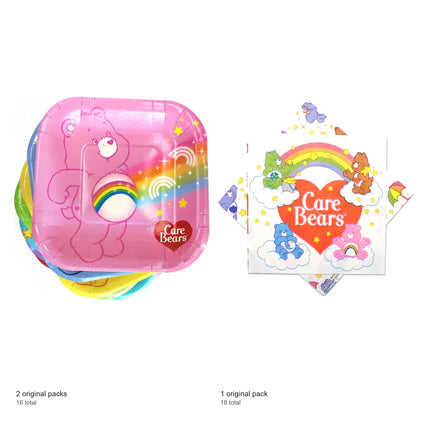 Care Bears Dessert Plates and Napkins Set for 16 Guests - included packs and quantities