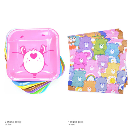 Care Bears Dinner Plates and Napkins Set for 16 Guests - included packs and quantities
