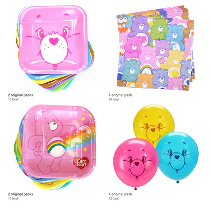 Care Bears Party Supplies and Latex Balloons Set for 16 Guests - included packs and quantities