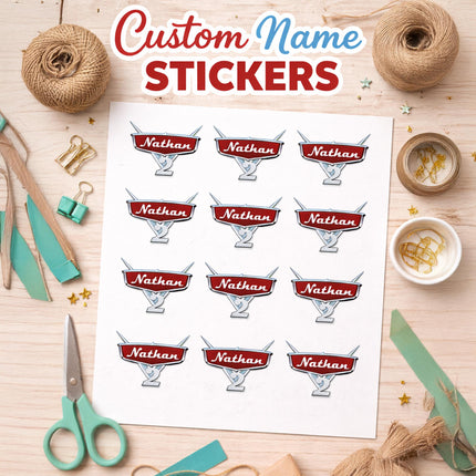 Cars Lightning McQueen Custom Name Stickers, 2 Inch