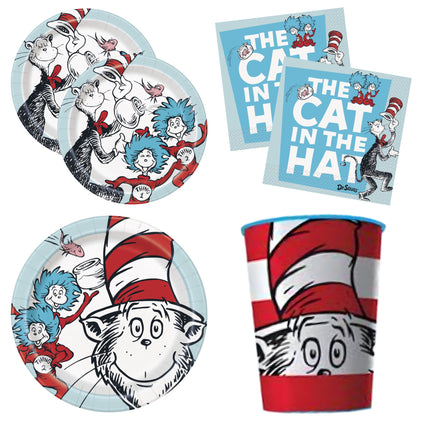 Cat in the Hat Coordinated Party Supplies Set for 16 Guests - set overview
