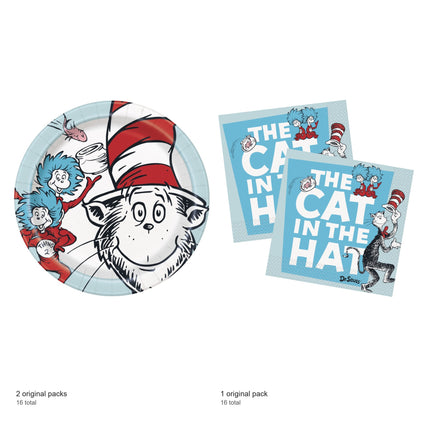 Cat in the Hat Dessert Plates and Napkins Set for 16 Guests - included packs and quantities
