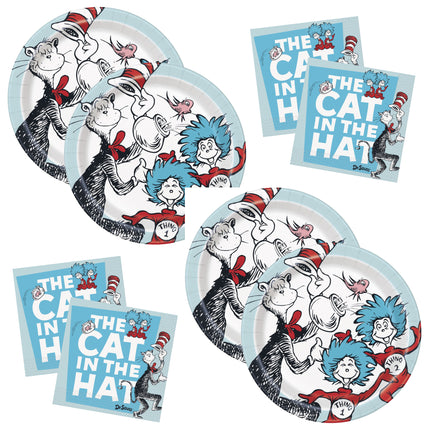 Cat in the Hat Dinner Plates and Napkins Set for 16 Guests - set overview