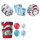 Cat in the Hat Party Supplies and Latex Balloons Set for 16 Guests - set overview