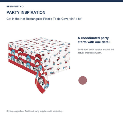 Cat in the Hat Rectangular Plastic Table Cover 54" x 84" — color coordination idea