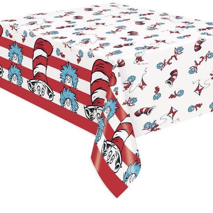Cat in the Hat rectangular plastic table cover, 54 x 84 inches