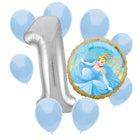 Cinderella 1st birthday set main: number 1 foil, themed foil and 8 matching latex balloons
