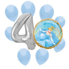 Cinderella 4th birthday set main: number 4 foil, themed foil and 8 matching latex balloons