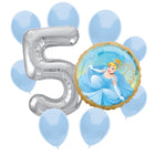 Cinderella 5th birthday set main: number 5 foil, themed foil and 8 matching latex balloons