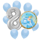 Cinderella 8th birthday set main: number 8 foil, themed foil and 8 matching latex balloons
