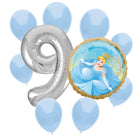 Cinderella 9th birthday set main: number 9 foil, themed foil and 8 matching latex balloons