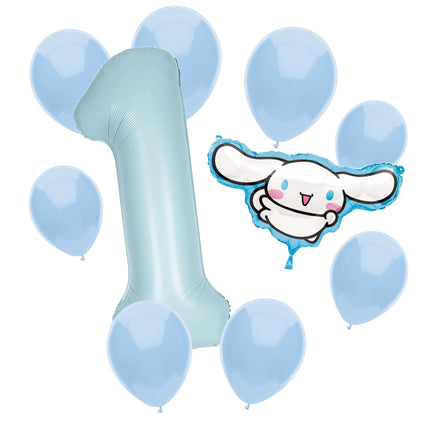 Cinnamoroll 1st birthday set main: number 1 foil, themed foil and 8 matching latex balloons