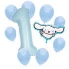 Cinnamoroll 1st birthday set main: number 1 foil, themed foil and 8 matching latex balloons