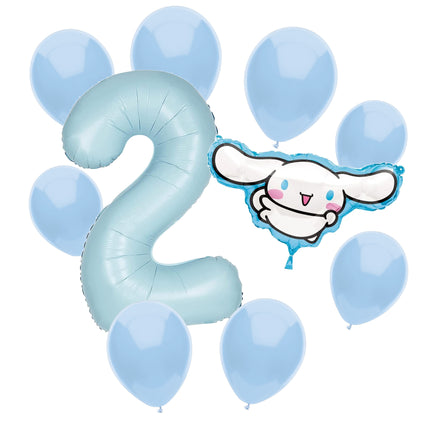 Cinnamoroll 2nd birthday set main: number 2 foil, themed foil and 8 matching latex balloons
