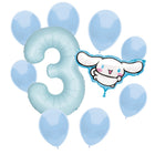 Cinnamoroll 3rd birthday set main: number 3 foil, themed foil and 8 matching latex balloons