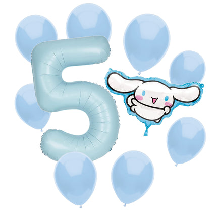 Cinnamoroll 5th birthday set main: number 5 foil, themed foil and 8 matching latex balloons