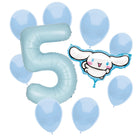 Cinnamoroll 5th birthday set main: number 5 foil, themed foil and 8 matching latex balloons
