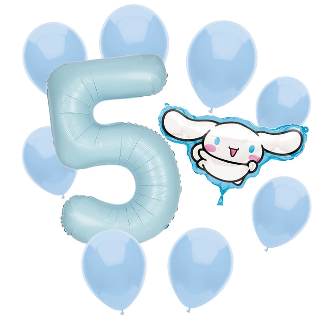 Cinnamoroll 5th birthday set main: number 5 foil, themed foil and 8 matching latex balloons
