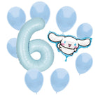 Cinnamoroll 6th birthday set main: number 6 foil, themed foil and 8 matching latex balloons