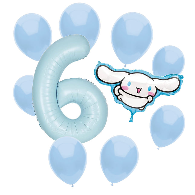 Cinnamoroll 6th birthday set main: number 6 foil, themed foil and 8 matching latex balloons