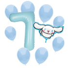 Cinnamoroll 7th birthday set main: number 7 foil, themed foil and 8 matching latex balloons