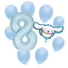 Cinnamoroll 8th birthday set main: number 8 foil, themed foil and 8 matching latex balloons