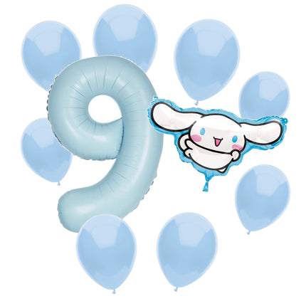 Cinnamoroll 9th birthday set main: number 9 foil, themed foil and 8 matching latex balloons