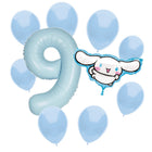 Cinnamoroll 9th birthday set main: number 9 foil, themed foil and 8 matching latex balloons