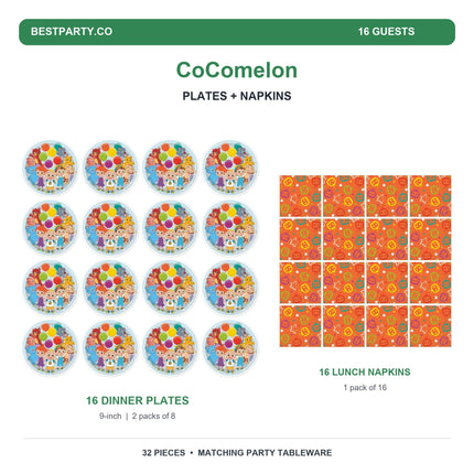 CoComelon set with 16 dinner plates and 16 luncheon napkins